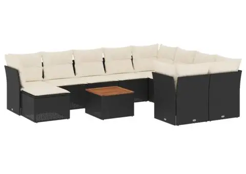 Set canapele de grădină cu perne, 11 piese, negru, poliratan - 2/3