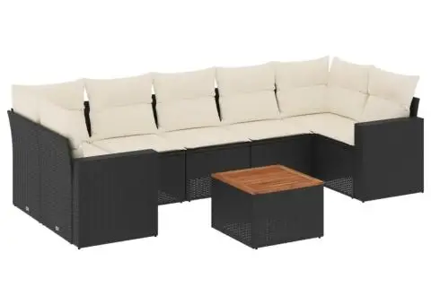 Set mobilier de grădină cu perne, 8 piese, negru, poliratan - 2/3