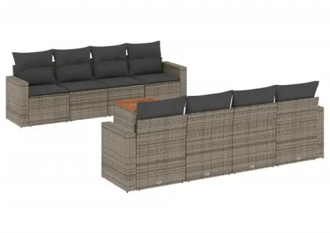 Set canapele de grădină, 9 piese, cu perne, gri, poliratan - 2/3