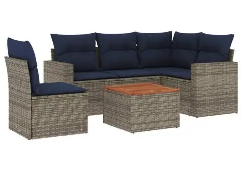 Set canapele de grădină cu perne, 6 piese, gri, poliratan - 2/3