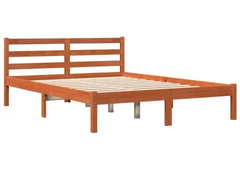 Cadru pat fără saltea, maro ceruit, 140x190 cm, lemn masiv pin - 3/5
