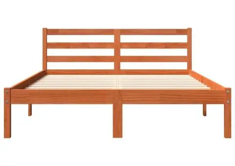 Cadru pat fără saltea, maro ceruit, 140x190 cm, lemn masiv pin - 4/5