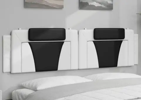 Pernă pentru tăblie pat, alb și negru, 200cm, piele artificială - 1/5