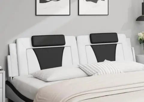 Pernă pentru tăblie pat, alb și negru, 200cm, piele artificială - 3/5