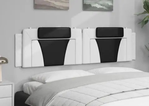 Pernă pentru tăblie pat, alb și negru, 200cm, piele artificială - 4/5