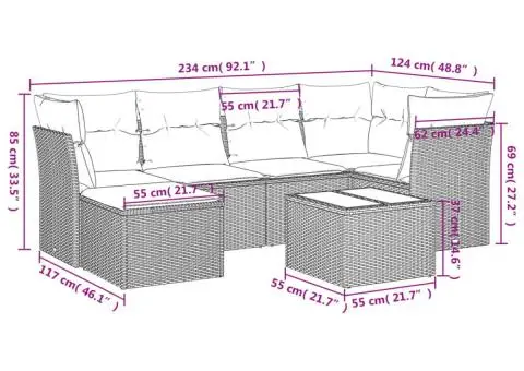 Set canapele de grădină cu perne, 7 piese, gri, poliratan - 3/3