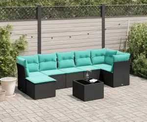 vidaXL Set mobilier de grădină cu perne, 8 piese, negru, poliratan