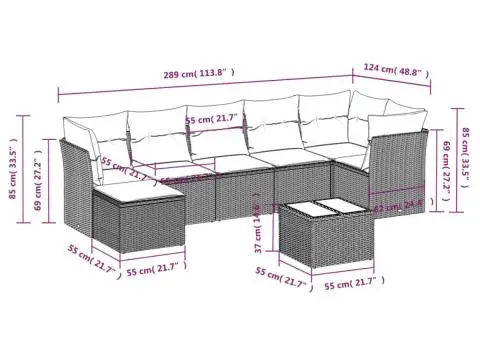 Set mobilier de grădină cu perne, 8 piese, negru, poliratan - 3/3
