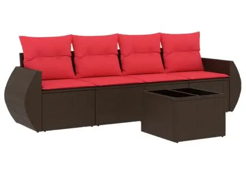 Set canapele de grădină cu perne, 5 piese, maro, poliratan - 2/3