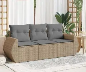vidaXL Set canapele de grădină, 3 piese, cu perne, bej, poliratan