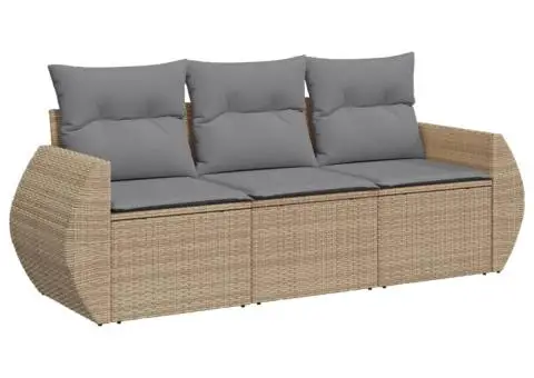 Set canapele de grădină, 3 piese, cu perne, bej, poliratan - 2/3