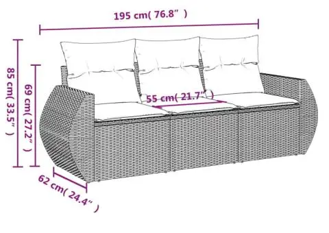 Set canapele de grădină, 3 piese, cu perne, bej, poliratan - 3/3