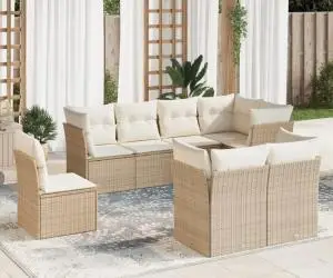 vidaXL Set canapele de grădină, 8 piese, cu perne, bej, poliratan