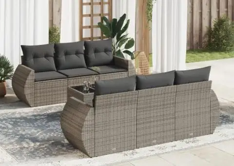 Set canapele de grădină, 7 piese, cu perne, gri, poliratan - 1/3