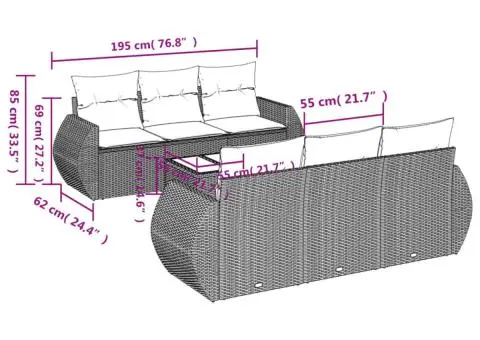 Set canapele de grădină, 7 piese, cu perne, gri, poliratan - 3/3