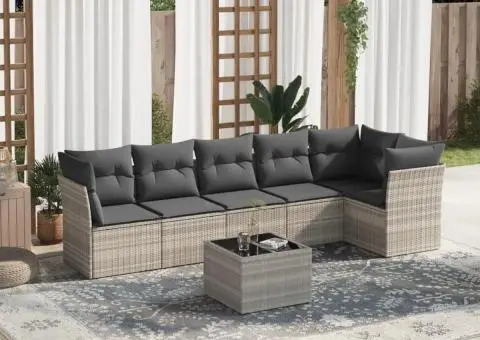 Set canapele de grădină cu perne, 7piese gri deschis poliratan - 1/3