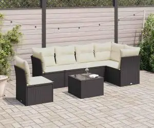 vidaXL Set canapele de grădină cu perne, 7 piese, negru, poliratan