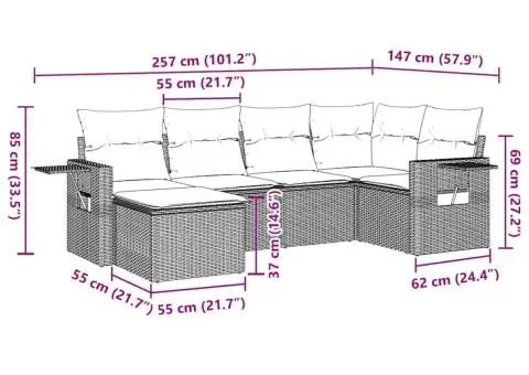 Set canapele de grădină cu perne, 7 piese, negru, poliratan - 4/4