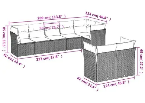 Set canapele de grădină cu perne, 8 piese, maro, poliratan - 3/3
