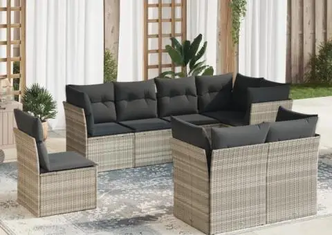 Set mobilier de grădină cu perne, 8 piese gri deschis poliratan - 1/3