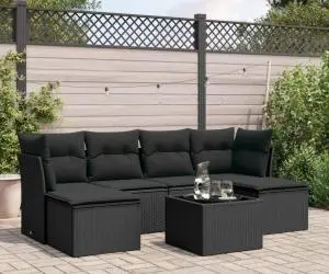 vidaXL Set canapele de grădină cu perne, 7 piese, negru, poliratan