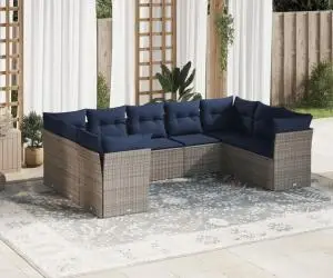 vidaXL Set canapele de grădină, 9 piese, cu perne, gri, poliratan