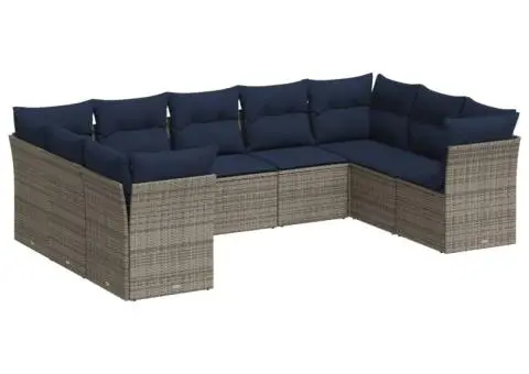 Set canapele de grădină, 9 piese, cu perne, gri, poliratan - 2/3