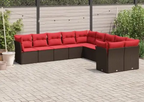 Set canapele de grădină cu perne, 10 piese, maro, poliratan - 1/3