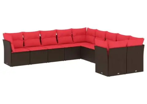 Set canapele de grădină cu perne, 10 piese, maro, poliratan - 2/3