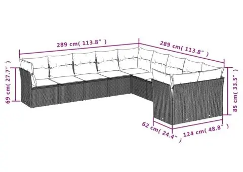 Set canapele de grădină cu perne, 10 piese, maro, poliratan - 3/3