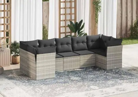 Set canapele de grădină cu perne, 7piese gri deschis poliratan - 1/3