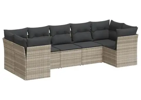 Set canapele de grădină cu perne, 7piese gri deschis poliratan - 2/3