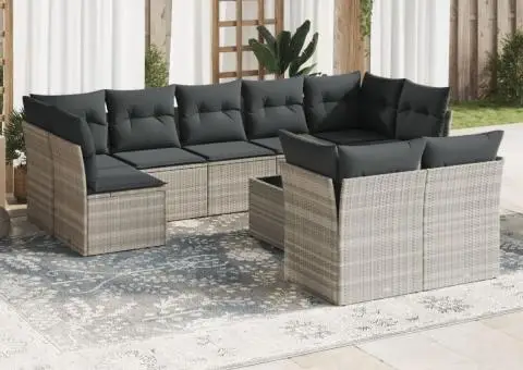 Set canapele de grădină cu perne 10 piese gri deschis poliratan - 1/3