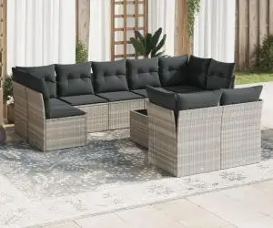 vidaXL Set canapele de grădină cu perne 10 piese gri deschis poliratan