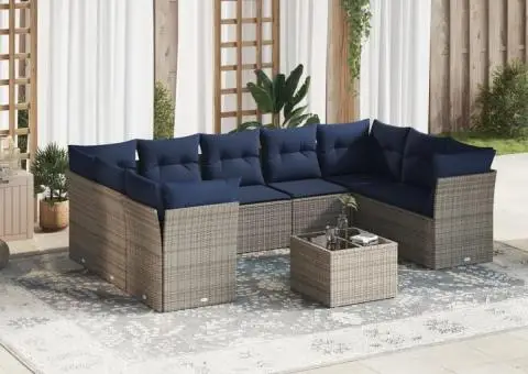 Set canapele de grădină cu perne, 10 piese, gri, poliratan - 1/3