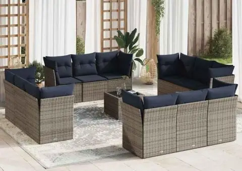 Set mobilier de grădină cu perne, 13 piese, gri, poliratan - 1/4