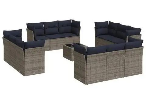 Set mobilier de grădină cu perne, 13 piese, gri, poliratan - 2/4