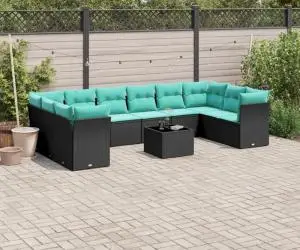vidaXL Set canapele de grădină cu perne, 11 piese, negru, poliratan