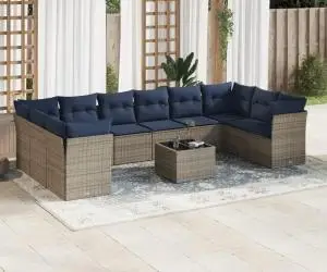 vidaXL Set canapele de grădină cu perne, 11 piese, gri, poliratan