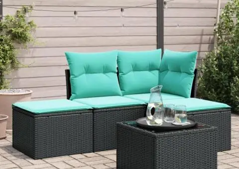 Set mobilier de grădină cu perne, 5 piese, negru, poliratan - 1/3