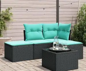 vidaXL Set mobilier de grădină cu perne, 5 piese, negru, poliratan