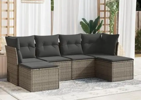 Set mobilier grădină cu perne, 6 piese, gri, poliratan - 1/3