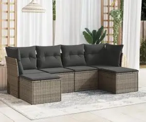vidaXL Set mobilier grădină cu perne, 6 piese, gri, poliratan