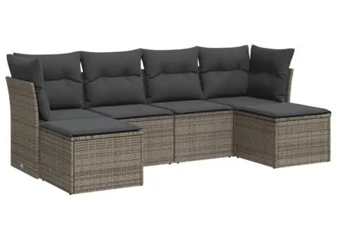 Set mobilier grădină cu perne, 6 piese, gri, poliratan - 2/3