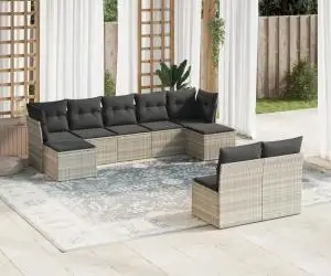 vidaXL Set canapele de grădină cu perne, 9 piese gri deschis poliratan