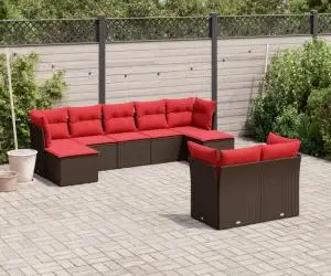 vidaXL Set canapele de grădină cu perne, 9 piese, maro, poliratan