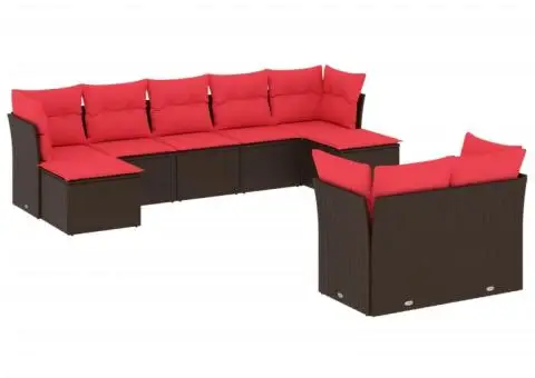 Set canapele de grădină cu perne, 9 piese, maro, poliratan - 2/3