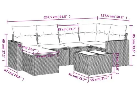 Set canapele de grădină cu perne, 7piese gri deschis poliratan - 3/3