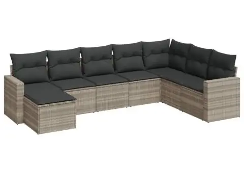 Set mobilier de grădină cu perne, 8 piese gri deschis poliratan - 2/3