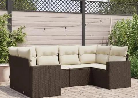 Set canapele de grădină cu perne, 6 piese, maro, poliratan - 1/3